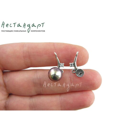 Коннектор со штифтом Comma Fianit Silver Plated 17х8 мм (пара), изображение 2