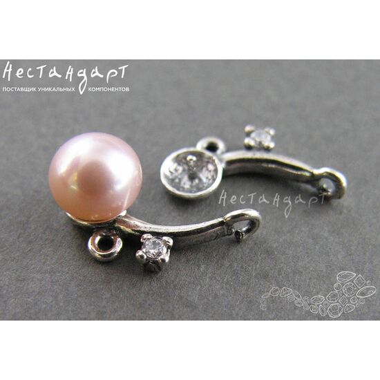 Коннектор со штифтом Comma Fianit Silver Plated 17х8 мм (пара), изображение 3