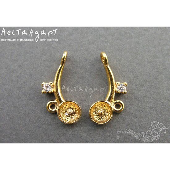 Коннектор со штифтом Comma Fianit Gold Plated 17х8 мм (пара), изображение 2