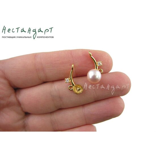 Коннектор со штифтом Comma Fianit Gold Plated 17х8 мм (пара), изображение 3