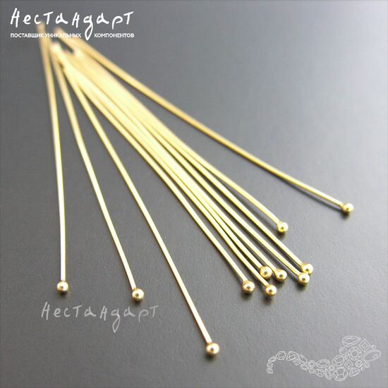 Пин с шариком Vermeil Sterling Silver 50х0,5 мм, изображение 3