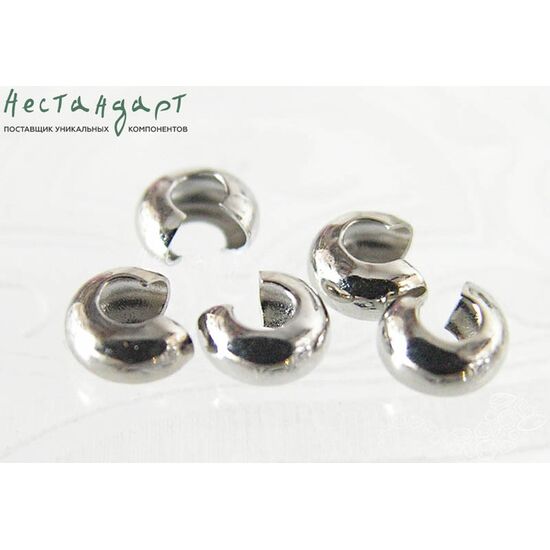 Маскировочные (обжимные) бусины Rhodium Plated 3 мм (уп. 10 шт.)