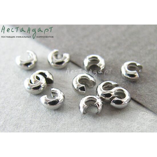 Маскировочные (обжимные) бусины Rhodium Plated 3 мм (уп. 10 шт.), изображение 2