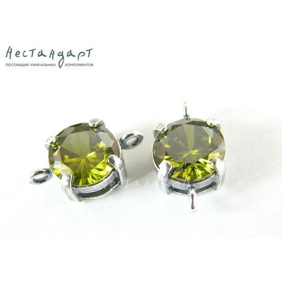 Коннектор со вставкой Olive Fianit Silver Plated 14х8х6 мм, изображение 2