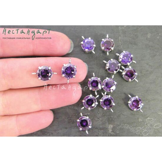 Коннектор со вставкой Amethyst Fianit Silver Plated 14х8х6 мм, изображение 3