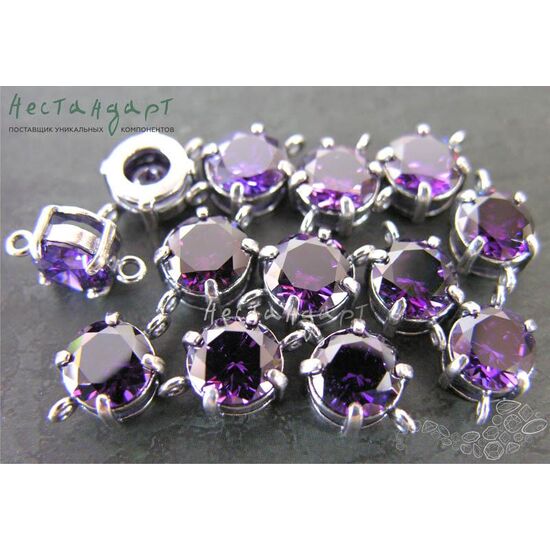 Коннектор со вставкой Amethyst Fianit Silver Plated 14х8х6 мм, изображение 4