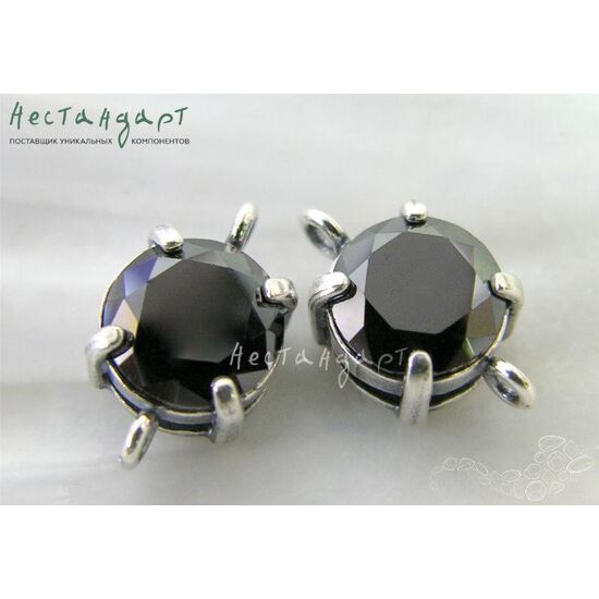 Коннектор со вставкой Black Fianit Silver Plated 14х8х6 мм