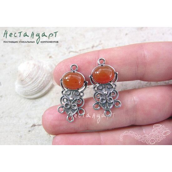 Коннектор со вставкой Сердолик Vintage Silver Plated 28х14 мм, изображение 2