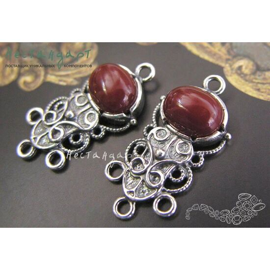 Коннектор со вставкой Сердолик Vintage Silver Plated 28х14 мм, изображение 4