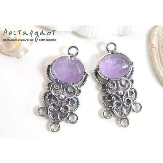 Коннектор со вставкой Аметист Vintage Silver Plated 28х14 мм