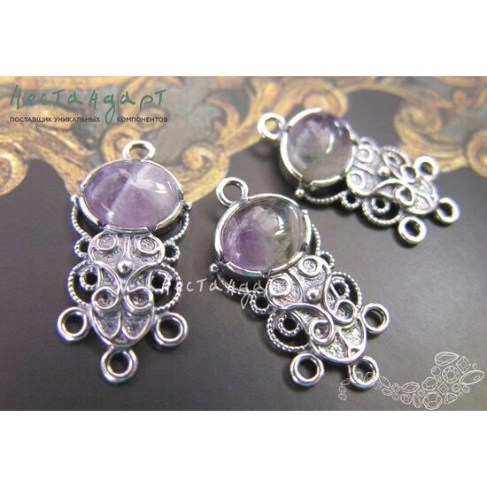 Коннектор со вставкой Аметист Vintage Silver Plated 28х14 мм, изображение 2