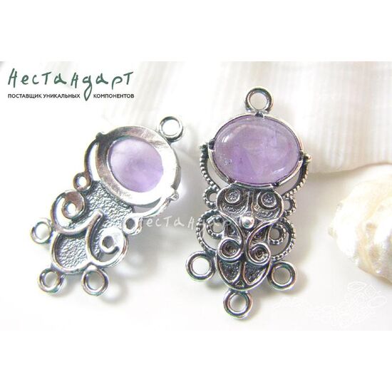 Коннектор со вставкой Аметист Vintage Silver Plated 28х14 мм, изображение 4