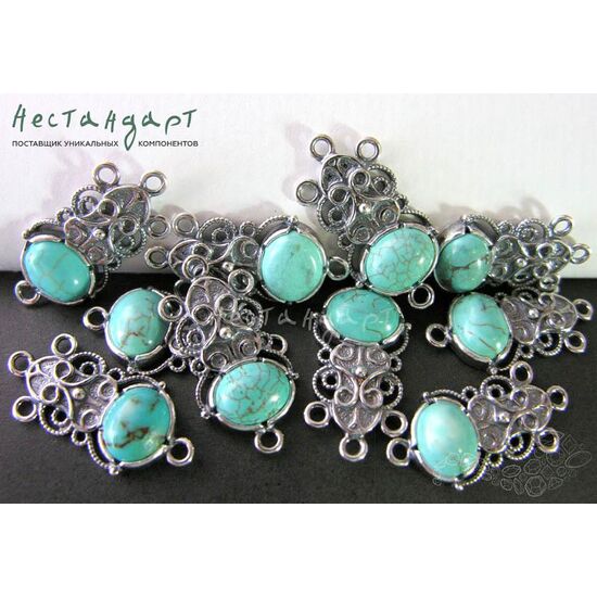 Коннектор со вставкой Говлит Vintage Silver Plated 28х14 мм, изображение 2