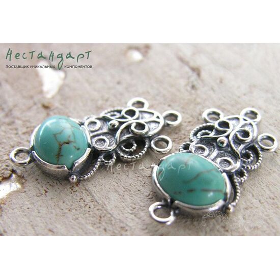 Коннектор со вставкой Говлит Vintage Silver Plated 28х14 мм, изображение 3