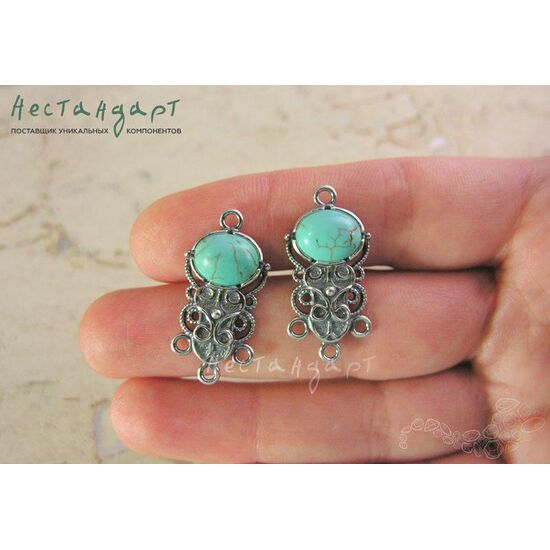 Коннектор со вставкой Говлит Vintage Silver Plated 28х14 мм, изображение 4