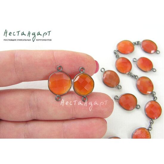 Коннектор со вставкой Сердолик Silver Plated 20х13 мм, изображение 2