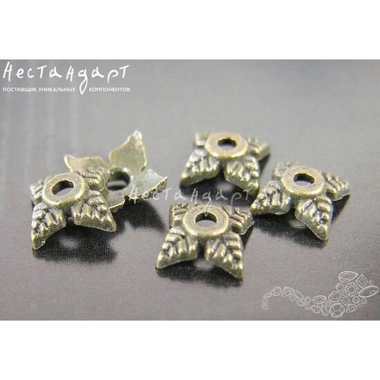 Чашечки для бусин Quatrefoil Bronze 6,5х2 мм (уп. 30 шт.), изображение 3