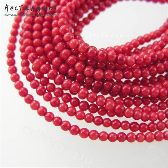 Коралл натуральный красный гладкий 3 мм (нить 20 см)