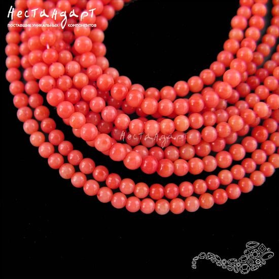 Коралл натуральный лососевый гладкий 3 мм (нить 19,5 см), изображение 2