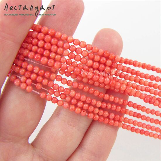 Коралл натуральный лососевый гладкий 3 мм (нить 19,5 см), изображение 3