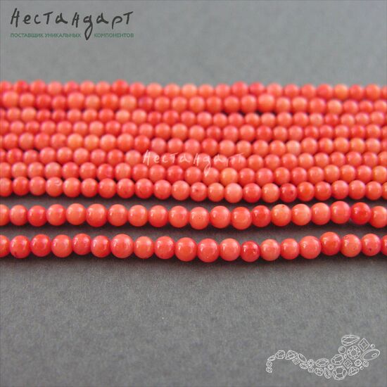 Коралл натуральный лососевый гладкий 3 мм (нить 19,5 см), изображение 4