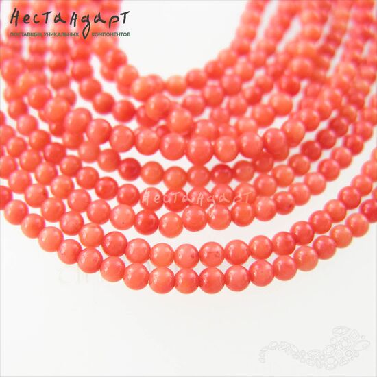 Коралл натуральный лососевый гладкий 3 мм (нить 19,5 см), изображение 5