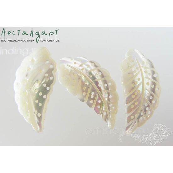 Перламутр натуральный резной Leaf White 31х15 мм, изображение 3