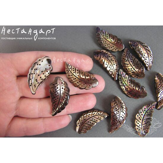 Перламутр натуральный резной Leaf Choco 31х15 мм, изображение 2