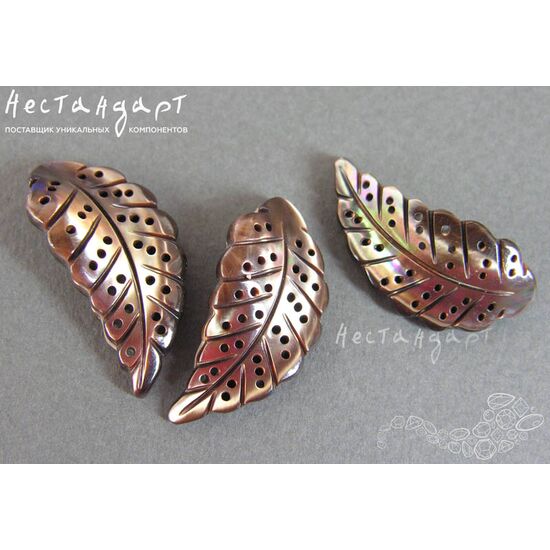 Перламутр натуральный резной Leaf Choco 31х15 мм, изображение 4