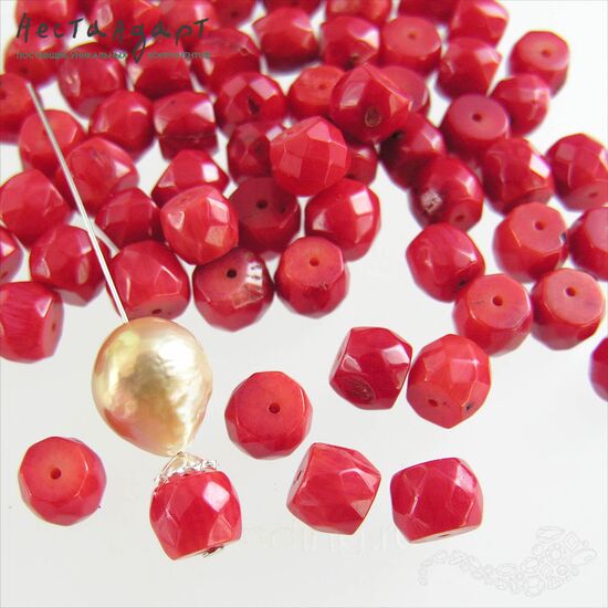 Коралл натуральный красный с огранкой 7х6 мм (уп. 10 шт.), изображение 2