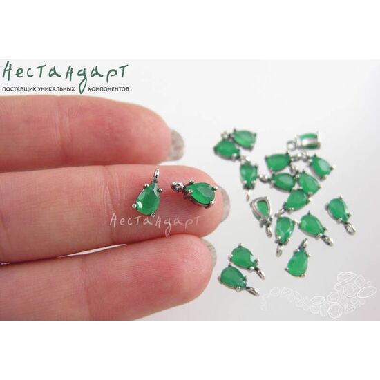 Подвеска со вставкой Chrysoprase Crystal Unique Silver Plated 9х4 мм, изображение 2