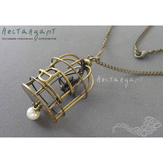 Подвеска Птичка в клетке Antique Bronze 45х30 мм, изображение 2