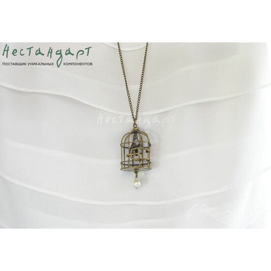 Подвеска Птичка в клетке Antique Bronze 45х30 мм, изображение 3