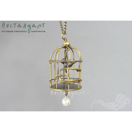 Подвеска Птичка в клетке Antique Bronze 45х30 мм, изображение 4