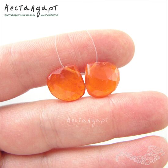 Сердолик натуральный капля с огранкой 13х12 мм (пара), изображение 2