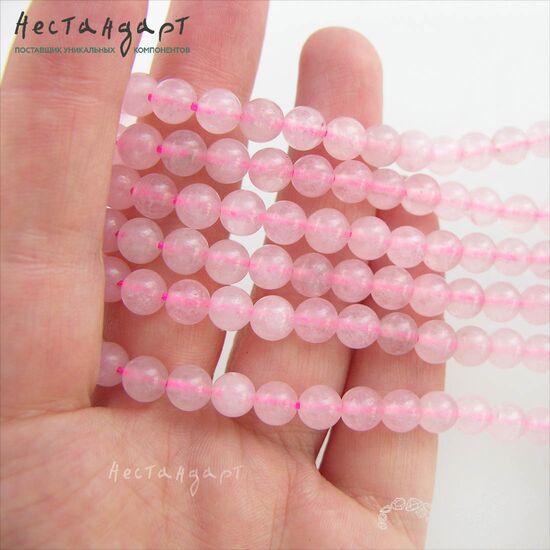 Кварц розовый натуральный гладкий 6 мм (нить 19 см), изображение 2