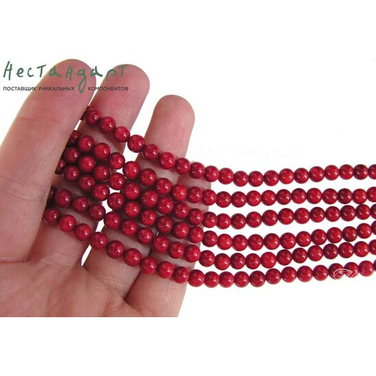 Коралл натуральный красный 6 мм (нить 13 см), изображение 4