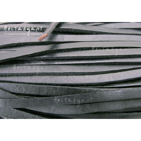 Шнур натуральная кожа плоский черный 6 мм