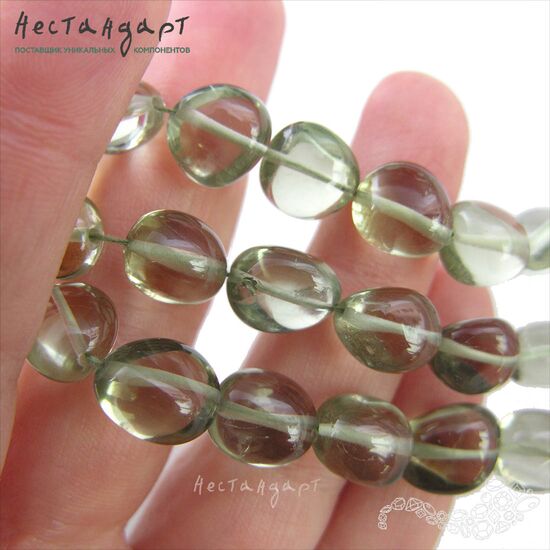 Празиолит натуральный гладкий Moss Pebbles 11-12х9 мм, изображение 2