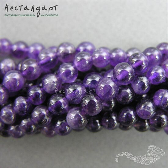 Аметист натуральный гладкий 6 мм (нить 19 см), изображение 3