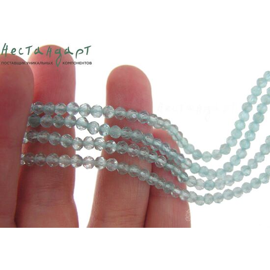 Берилл-аквамарин натуральный с ювелирной огранкой 3,5 мм (нить 5 см), изображение 2