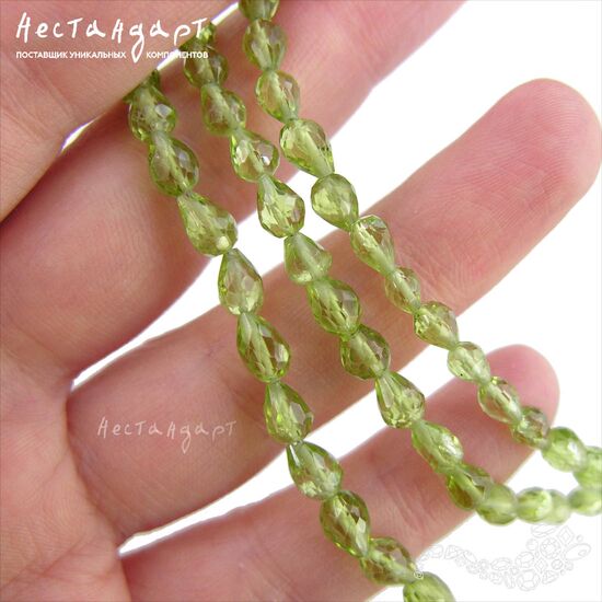 Хризолит натуральный с ювелирной огранкой Drop 5-7 мм (уп. 6 шт.), изображение 2