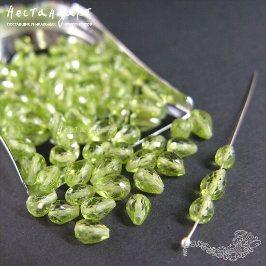 Хризолит натуральный с ювелирной огранкой Drop 5-7 мм (уп. 6 шт.), изображение 3
