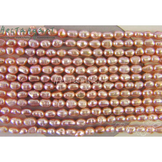 Жемчуг натуральный каплевидный Lilac-Pink 5х4 мм (нить 19 см), изображение 2