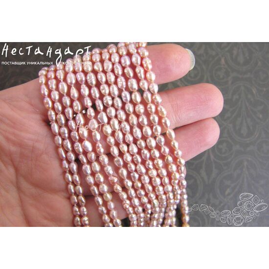 Жемчуг натуральный каплевидный Lilac-Pink 5х4 мм (нить 19 см), изображение 3
