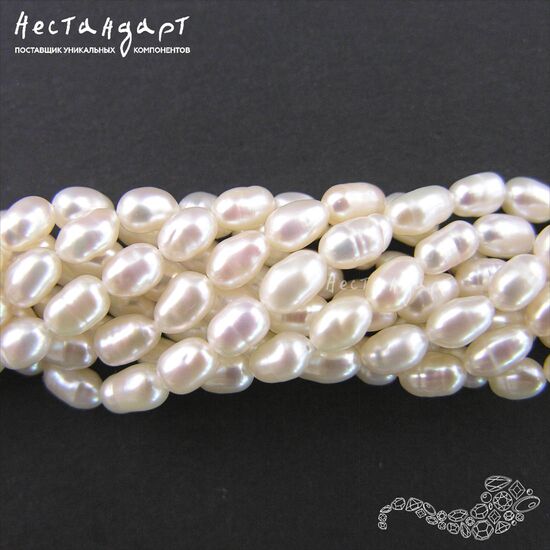 Жемчуг натуральный белый Baroque Rice 6-9 мм (нить 17 см), изображение 3