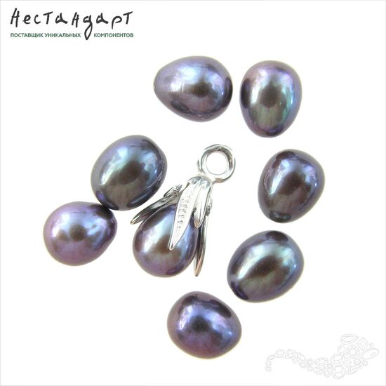 Жемчуг натуральный  полусверленный Pear Black 7-8 мм (пара), изображение 2