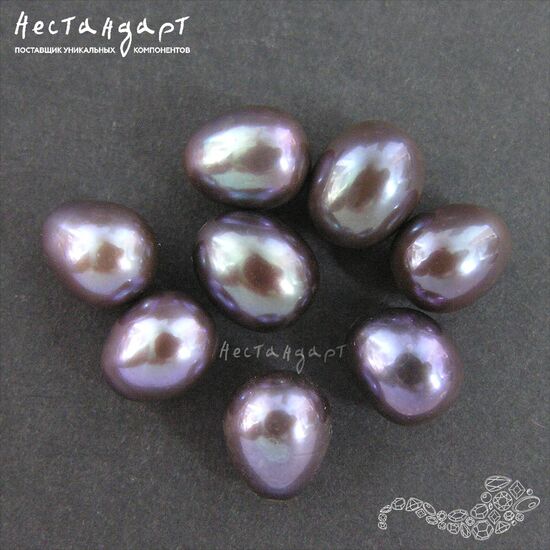 Жемчуг натуральный  полусверленный Pear Black 7-8 мм (пара), изображение 3