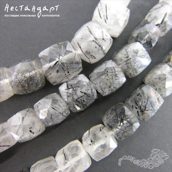 Кварц натуральный рутиловый с огранкой Cube 8-10 мм, изображение 5