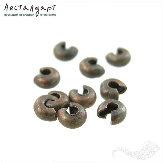 Маскировочные (Обжимные) бусины Dark Antique Copper 3,5 мм (уп. 10 шт.)